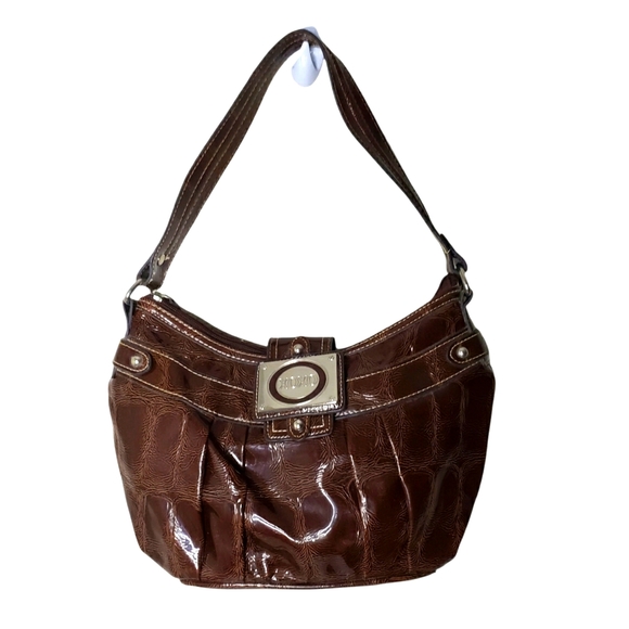 XOXO Embossed Vinyl Brown Mini Handbag - Picture 1 of 15